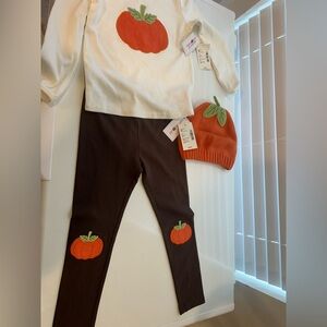 Gymboree White and Orange Pumpkin Kids Matching Set 4T